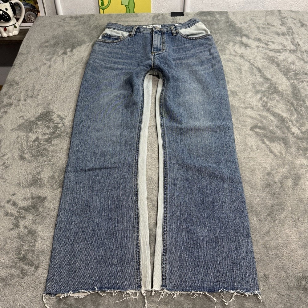 Andersson Bell Womens Two Tone Straight Leg Jeans Size S Raw Hem Boho Designer